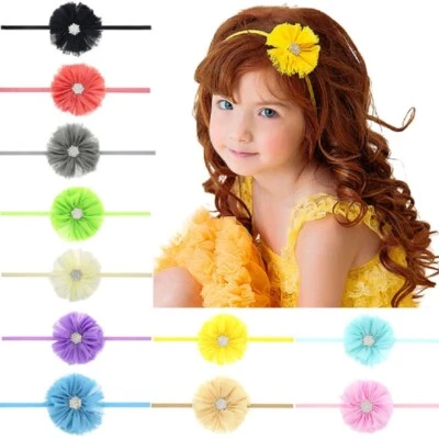 Paquete de 11 diademas de encaje y flores para niñas pequeñas - Accesorios de banda para el cabello para bebés Foto 1 de 4