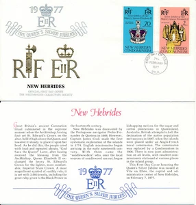 QUEEN'S SILVER JUBILEE EVENT COVER W/ INFO CARD NEW HEBRIDES #37 - Picture 1 of 1