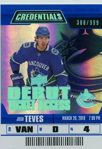 2019-20 Upper Deck Credentials #73 Josh Teves 388/999 RC - Picture 1 of 2