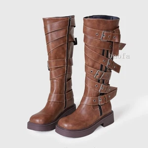 Stivali al ginocchio retrò punk moto donna cavaliere western cowboy fibbia zip tg - Foto 1 di 26