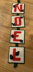 CROSS STITCH CHRISTMAS NOEL WALL DOOR HANGING FINISHED RiBBON Vintage Canvas - Picture 1 of 9