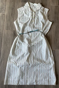 Vtg 60s Country Miss Striped Cotton Button Day Dress Metal zip sleeveless 18 - Picture 1 of 9