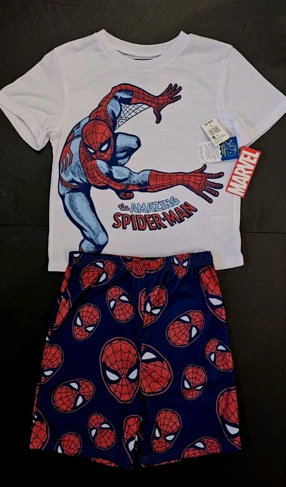 男孩 8 码授权漫威蜘蛛侠睡衣短裤套装全新带标签!  — 第 1/4 张图片