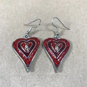 Red Heart Vintage Dangle Earrings - Picture 1 of 6