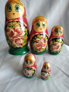 Juego de 5 muñecas rusas de madera pintadas a mano para anidar florales usadas - Imagen 1 de 3