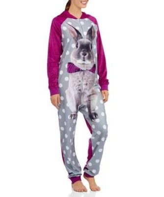 NUEVO Pijama Conejo de Pascua con Capucha Sin Patas Conejo Una Pieza Púrpura L ÚLTIMO Foto 1 de 4