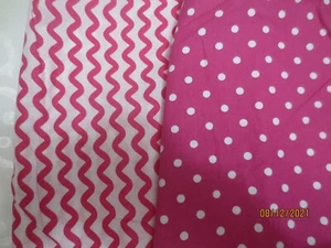 2 cotton quilt fabrics- David Textiles White Polka Dots on Pink & Squiggle Lines - Picture 1 of 4