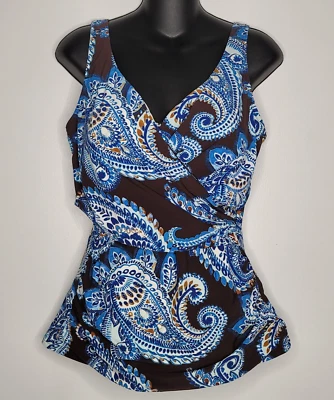 Camiseta de baño Tankini Lands' End talla 12 para mujer azul cachemir marrón Foto 1 de 4