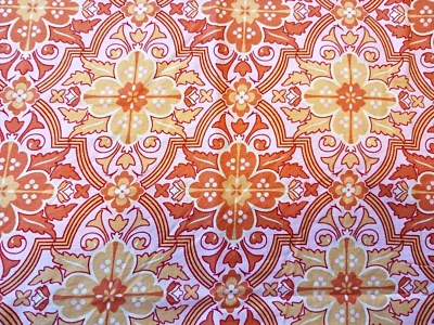 Heritage Studio Cotton Fabric Orange Pink Gold Art Nouveau Style Flowers 2 Yards - Image 1 of 4