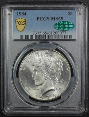 1934 Peace Silver Dollar $1 PCGS MS 65 CAC - Image 1 of 4