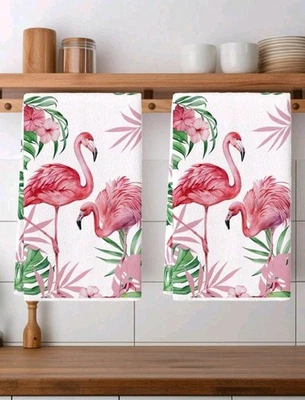 Pink Flamingo Tea Towels Dish Cloths Kitchen Accessories