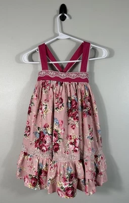 Vestido Dollcake Niñas 8 Rosa Floral Rosa Rojo Vestido Boho Volantes Foto 1 de 4