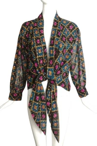 Blusa PIERRE CARDIN-1990s Estampado Georgette, Talla-8 - Imagen 1 de 5