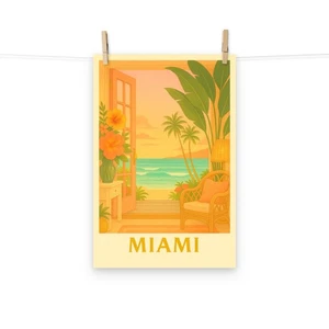 "MIAMI" Tropical Seascape Beach Wall Art Print Poster | Luxury Fine Art Decor - Picture 1 of 1