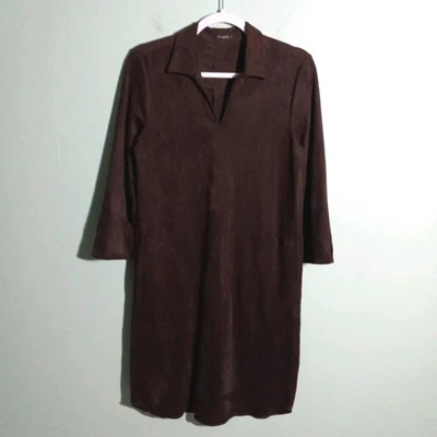 Vestido J McLaughlin talla mediana, imitación gamuza microgamuza marrón elástico bolsillos de carrera Foto 1 de 4