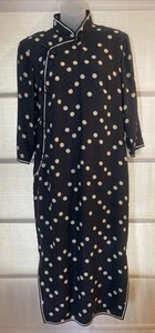 VTG Custom Made Polka Dot Silk Shanghai Chic Cheongsam Dress~M~Fully Lined  - Picture 1 of 12
