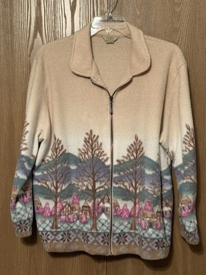 Chaqueta polar vintage años 80 marca Teddi, talla XL con cremallera, escena Woodland Village Foto 1 de 4