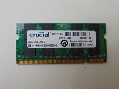 CRUCIAL CT25664AC667 2GB DDR2 667Mhz PC2-5300 200-pin SODIMM Notebook Memory - Image 1 of 2