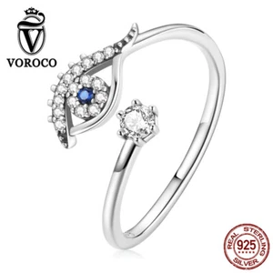 Fashion 925 Sterling Silver Silver Demon Eye CZ open Finger Rings Women VOROCO - Picture 1 of 12