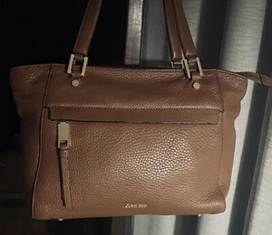 CALVIN KLEIN Medium Soft Pebbled Leather Shoulder Bag in Caramel + Dust Bag - Picture 1 of 19