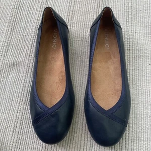 Vionic Shoes Women's 9 Caroll Ballet Flat Navy Blue Leather Cushioned Comfort - Picture 1 of 6