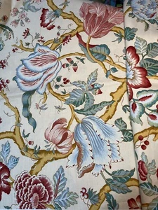 Vervain Large Scale Floral Linen Print Fabric “Nanette” 2 Yards Pink Blue Cream - Picture 1 of 14