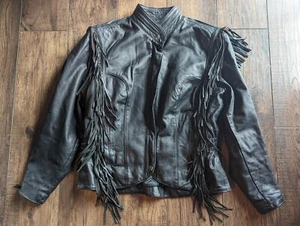 Chaqueta Harley Davidson Mujer Grande Mirage Cuero Negro Flecos con Emblema de Metal - Imagen 1 de 24