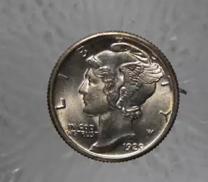 1929 Mercury Silver Dime High Grade Gem FSB Cool Die Crack on bust base - Picture 1 of 9