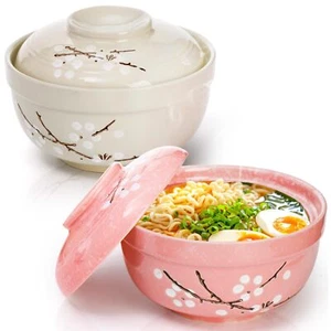 2 Pack Ceramic Ramen Noodle Bowl 27 Oz Big Ramen Bowl With Lid Japanese Handpain - Picture 1 of 9
