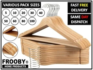 WOODEN COAT HANGERS SUIT GARMENTS CLOTHES WOOD HANGER STRONG TROUSER BAR SET 341 - Picture 1 of 9