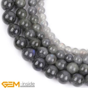 Natural Gray Labradorite Gemstone Round Big Hole 2mm Beads Strand15" 6/8/10/12mm - Picture 1 of 34