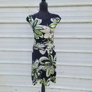 Intermission Damen schwarzes Kleid grün Blumenmuster Kappe Ärmel Bootsausschnitt A-Linie Größe 4 - Bild 1 von 11