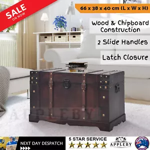 Antique Vintage Style Wooden Storage Box Treasure Chest Trunk Coffee Table - Picture 1 of 12