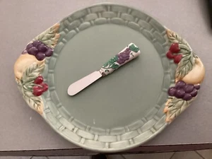 Pfaltzgraff Jamberry Basketweave Plate w/ Handles~Green~Cheese Dish~Fruit Accent - Picture 1 of 5