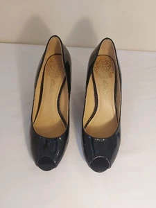 Clarks Women's Black Patent Leather Peep Toe Wedge Shoes Suze UK 5D - Picture 1 of 6