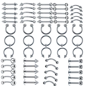 55pc Surgical Steel Various Kind Piercing Ear Nose Tongue Eyebrow Jewellery Set - Picture 1 of 6