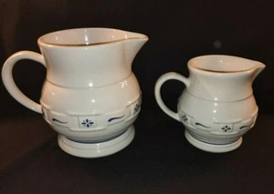 Longaberger Woven Traditions Milk/Juice Large Blue Pitcher & Small Blue Pitcher - Picture 1 of 12