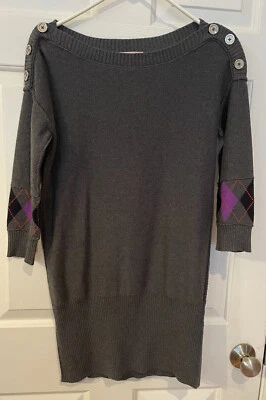 Vestido Suéter Juicy Couture Gris Carbón Manga 3/4 Con Estampado Argyle Talla XS Foto 1 de 4
