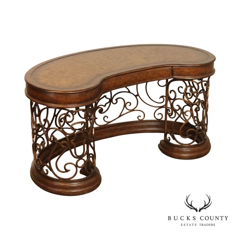 The Platt Collections Scrolling Wrought Iron Leather Top Kidney Form Desk Cover