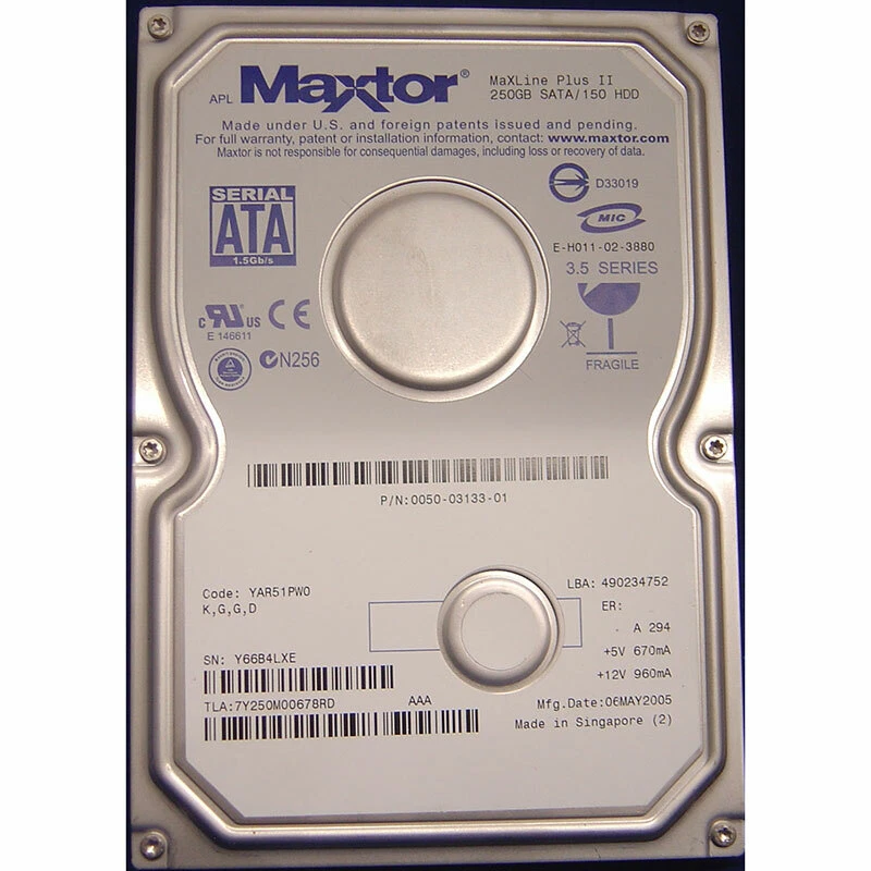0050-03133-01 - Avid 250GB 7200 RPM SATA 3.5" HDD - Image 1 of 1