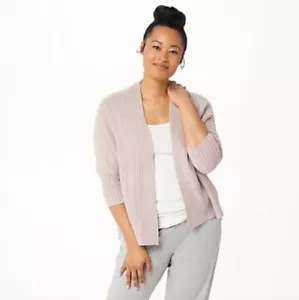 Barefoot Dreams Cozy Chic Lite Cardigan Womens 1X Pink Knit 3/4 Sleeve Open - Picture 1 of 7