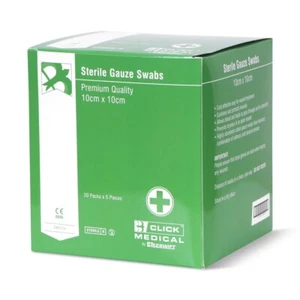 Click Medical Soft First Aid Gauze Swabs 10cm x 10cm Sterile - 100pk - 20pk of 5 - Picture 1 of 2