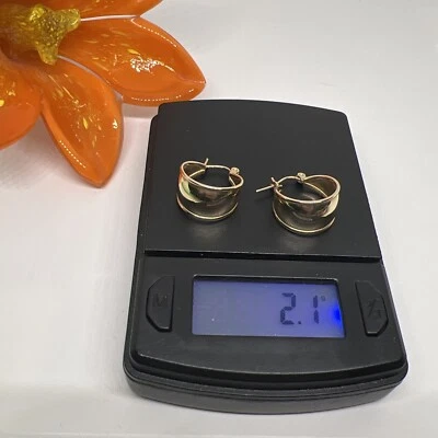 Signed 14k Yellow Gold Hoop Earrings (s86) - Image 1 of 4