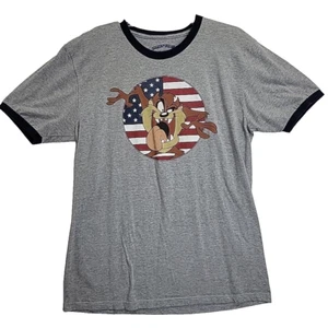 Looney Tunes Taz American Flag T-Shirt Herren L Ringer Grafik meliert grau - Bild 1 von 7