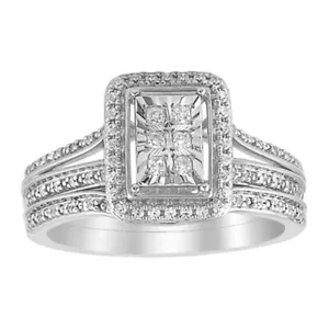 0.33cttw Diamond Princess / Round Bridal Wedding Ring Set 10k White Gold - Picture 1 of 1