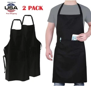 2PCS Waterproof Chef Apron Black Catering Cooking Kitchen Butcher w/ 2 Pocket US