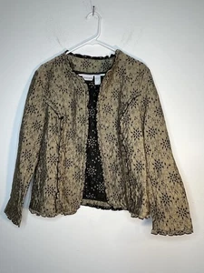 Chicos Two Tone Neutral Eyelet Lace Regency Bridgerton Blouse sz 2 / L (15) - Picture 1 of 5