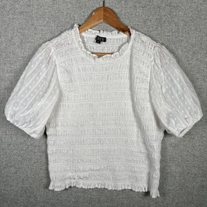 J. Crew Medium Damen Top Weiß Crinkle Stretch Baumwolle Kurzarm Boho - Bild 1 von 17