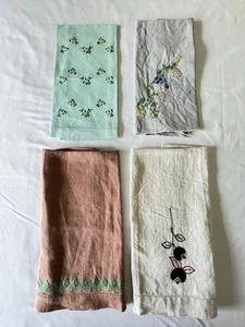 Vintage Hand Embroidered Lot Of 4 Tea Towels 1940-1960’s Various Sizes - Picture 1 of 9