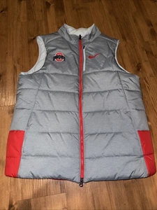 Ohio State Nike Puffer Vest Gray Red Zip-Up Size Large - Picture 1 of 4